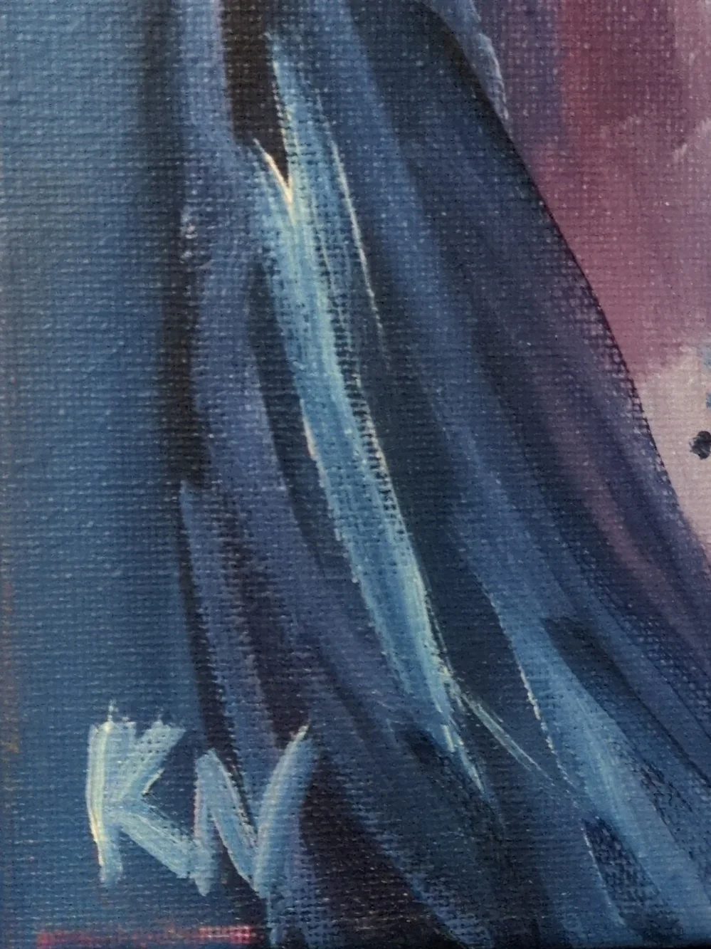 Hand-Painted Blue & Purple Oil Painting Portrait Canvas